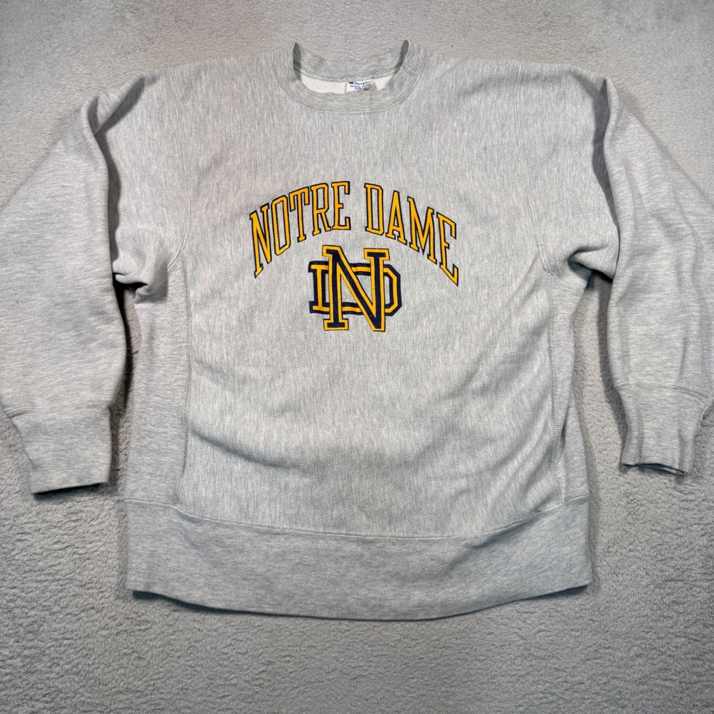 Vintage Champion Sweatshirt Mens L Gray Notre Dame Reverse Weave Made in USA
